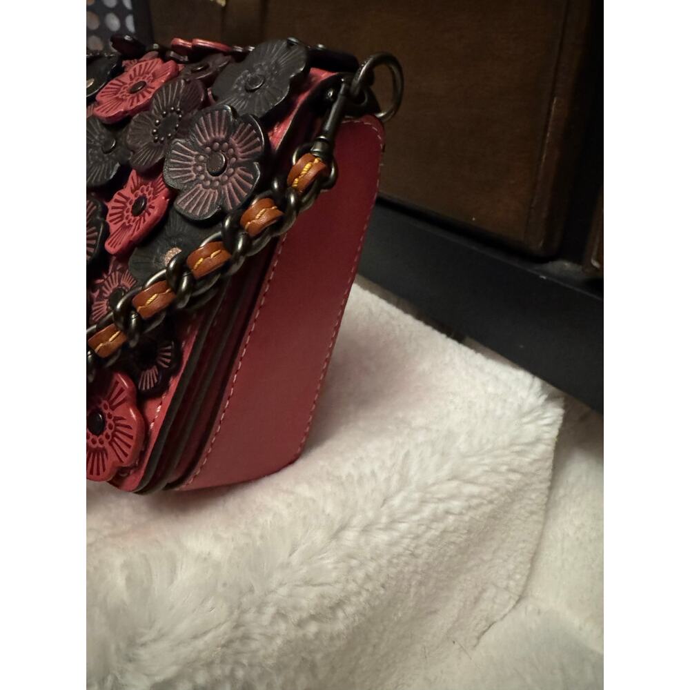 Stunning Pink and Black coach vintage Y2K Tea Rose Applique Dinky purse - Picture 13 of 14